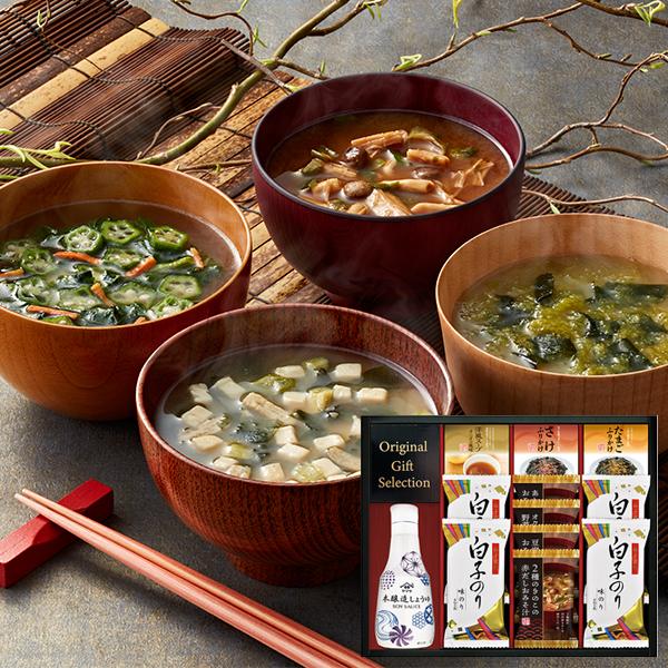 【商品内容】●ヤマサ鮮度しょうゆ２００ｍｌ、とうふと油揚げのおみそ汁、２種のきのこの赤だしおみそ汁、あおさとわかめのおみそ汁、オクラ入ねばねば野菜スープ、丸美屋たまごふりかけ（２．５ｇ×３）、丸美屋さけふりかけ（２．５ｇ×３）、丸美屋洋風ス...