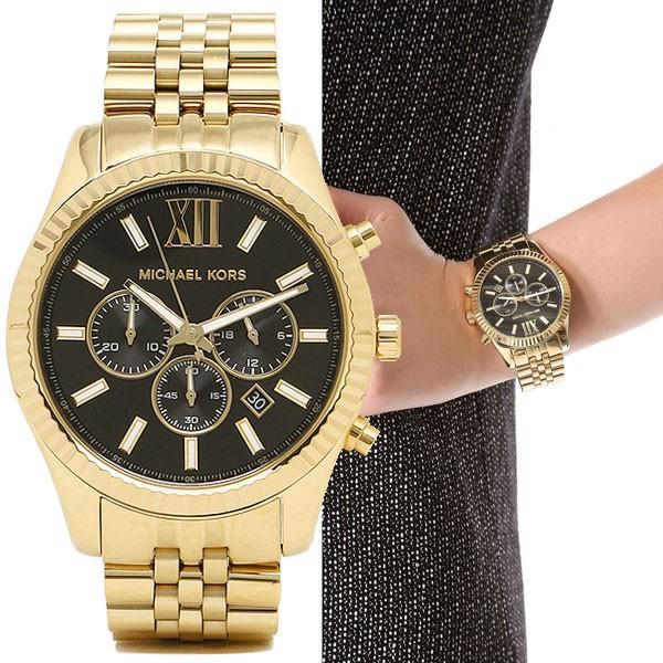 Michael Kors マイケルコース Mk86 Lexingon レキシントン ブラック ゴールド クロノグラフ レディース メンズ 腕時計 Mk86 Gifttime 通販 Yahoo ショッピング