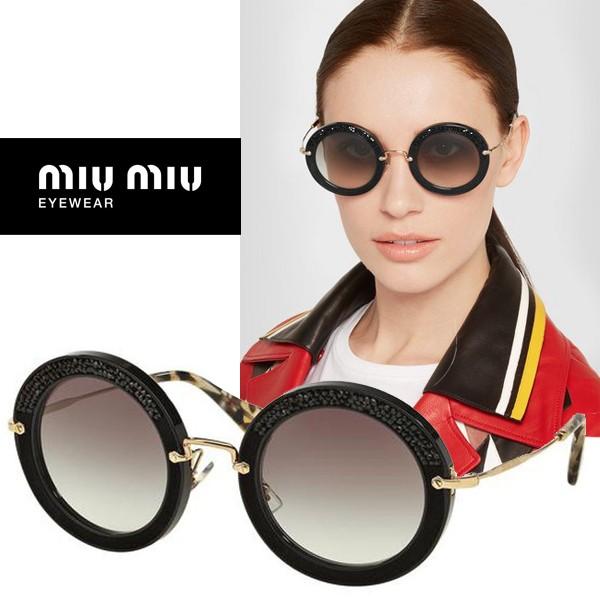 Miu Miu ミュウミュウ ラウンド ブラック グリッター レディース 