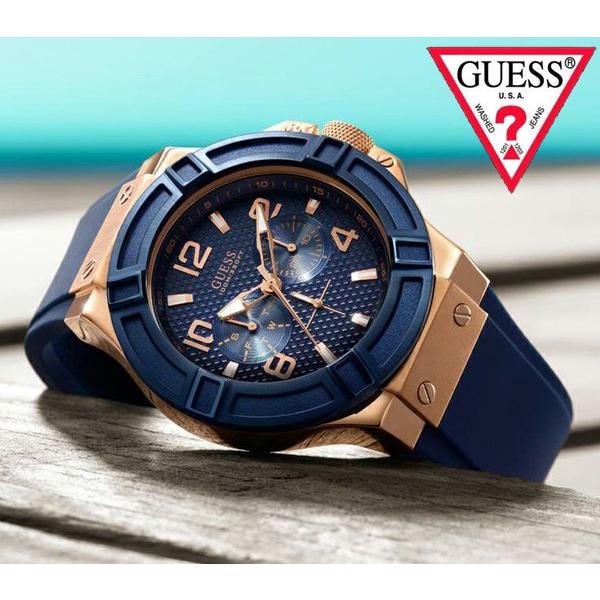 GUESS ゲス u0247g3 Rigor Standout Sport Blue and Rose Gold