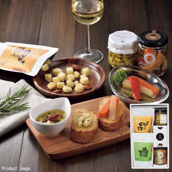 北海道産の野菜で作ったピクルスと、北海道産プロセスチーズをオリーブオイルに漬け込んだチーズのオイル漬け、真空低温製法で北海道産じゃがいも本来の旨味をお楽しみいただけるキューブポテトのセットです。道産素材本来の美味しさをお酒のおつまみとしてお...