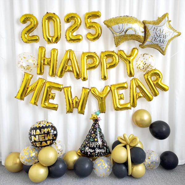 ★ New Year 数字2025バルーンセット★存在感バッチリ！壁に貼るだけではなく、プロップスとして手に持って写真をとるのもお勧め！パーティームードが一気に盛り上がるアルミバルーンです新年 お正月　飾り付け　新年会　忘年会 数字バルーン...