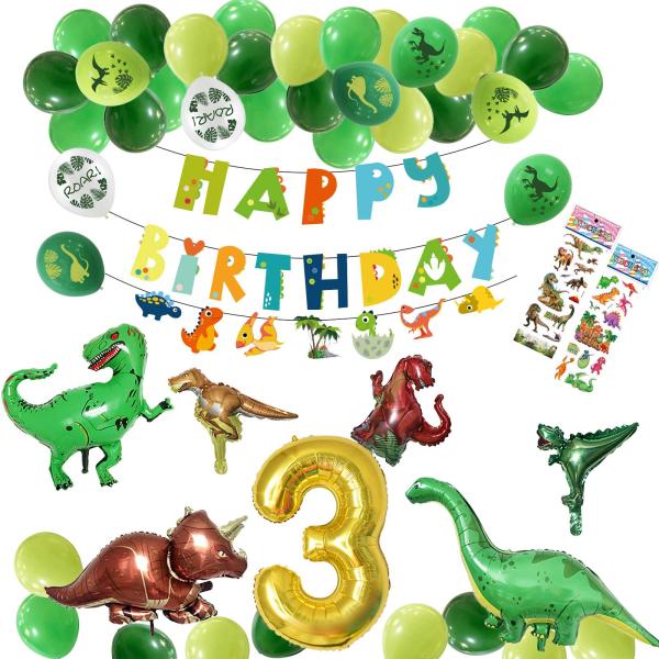 【バースデーデコレーション　ビッグ恐竜大集結セット お誕生日・100日祝い・ハーフバースデーをダイナソーパーティーセットでお祝いしよう！また簡単にバルーンガーランドが出来るアレンジテープ付きなので、初めての方でもオシャレなバルーンガーランド...