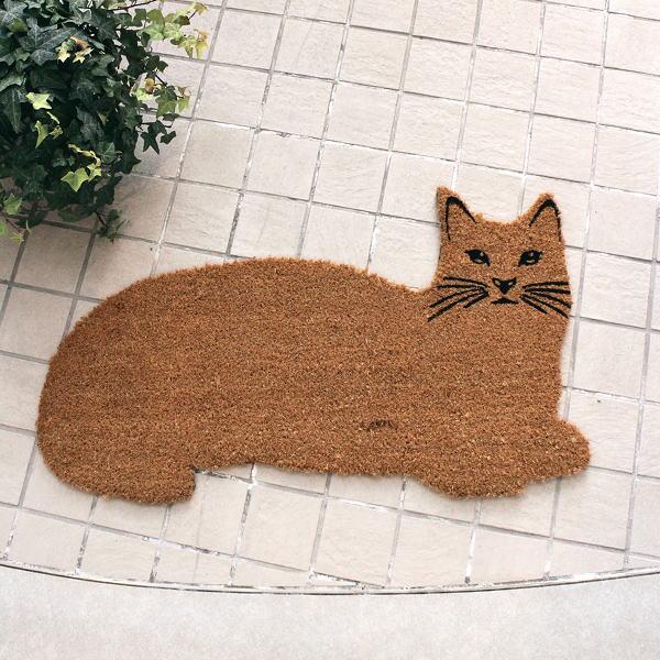 玄関マット 猫型 屋外 ドアマット ココヤシ コイヤーマット ゴム
