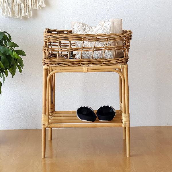 バスケット アラログ 2段 収納 おしゃれ ランドリーラック ラタン 天然