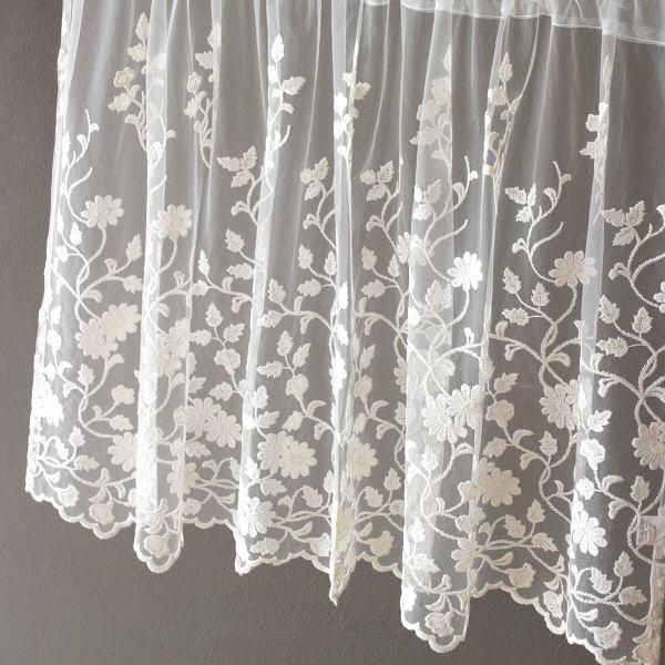 カフェカーテン レース おしゃれ 60cm丈 花柄 刺繍 トイレ 洗面所