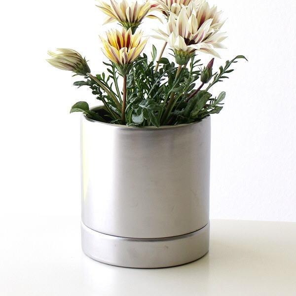 鉢カバー プランターおしゃれ 陶器 ポットカバー シルバー シンプル