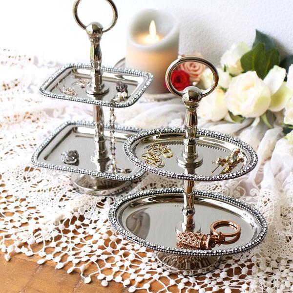 アクセサリートレイ 2段 シルバー アンティーク エレガント クラシック