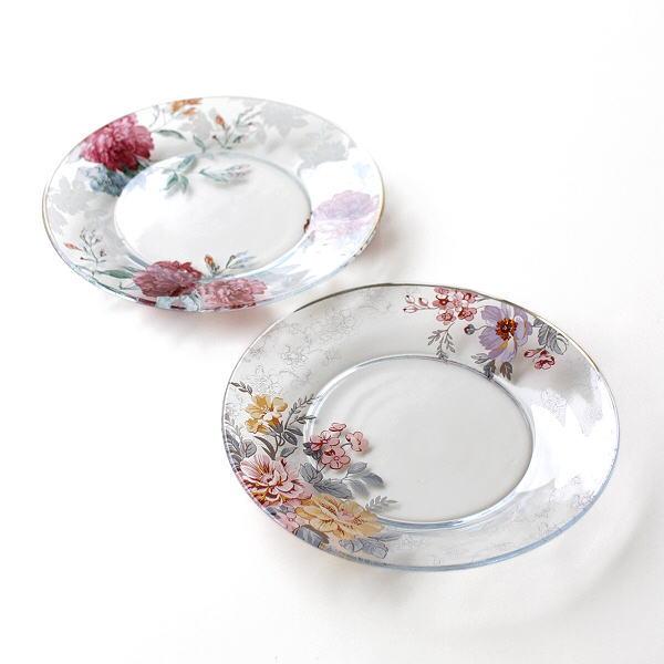 お皿 プレート おしゃれ ガラス 直径20cm かわいい 皿 花柄 ガラスプレート クリア アンティーク ガラスのフラワープレート 2タイプ