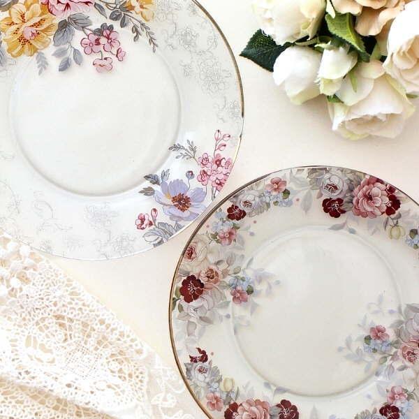 お皿 プレート おしゃれ ガラス 直径20cm かわいい 皿 花柄 ガラス