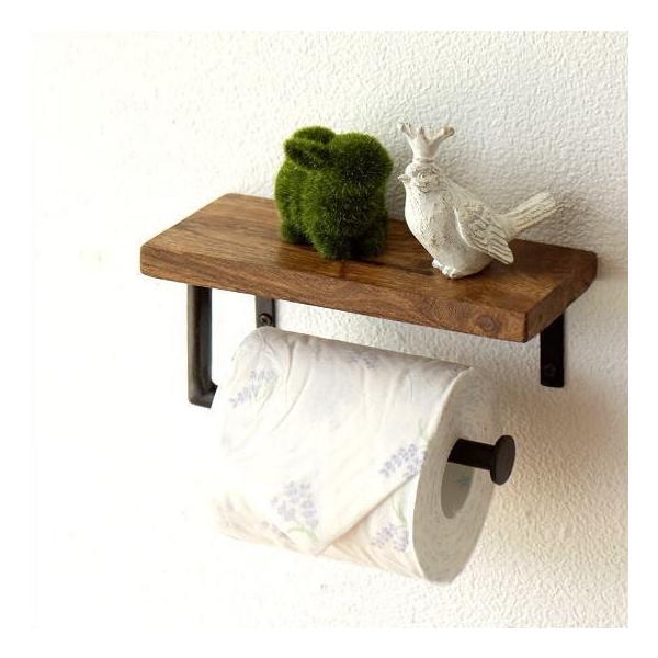 トイレットペーパーホルダー アイアン おしゃれ アンティーク 木製 棚