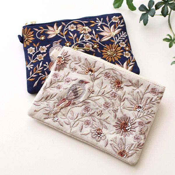 ティッシュポーチ 刺繍 おしゃれ かわいい 花鳥柄 小物入れ ティッシュ
