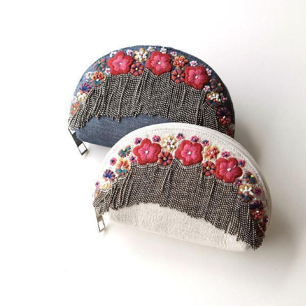 ポーチ 小物入れ かわいい デザイン 布張り おしゃれ アクセサリーポーチ ミニポーチ 小さめ 化粧ポーチ チェーンフリンジ花刺繍ポーチ 2タイプ Kan6786 ギギリビング 通販 Yahoo ショッピング