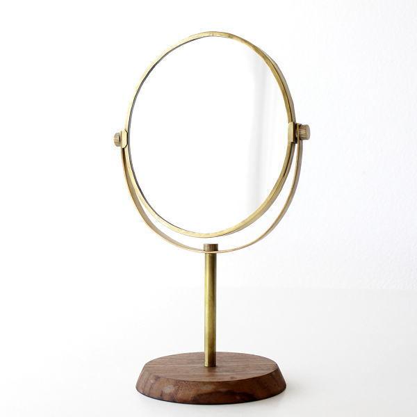 鏡 ミラー おしゃれ 卓上ミラー オーバルミラー ウッド 天然木