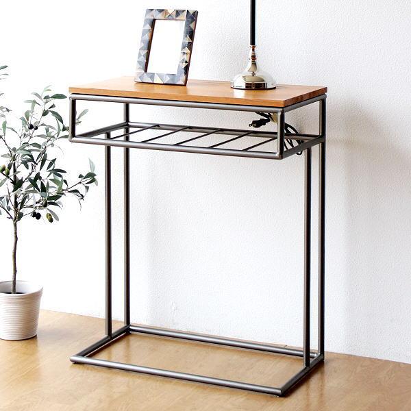 サイドテーブル 木製 アイアン マホガニー材 パソコン ワークテーブル