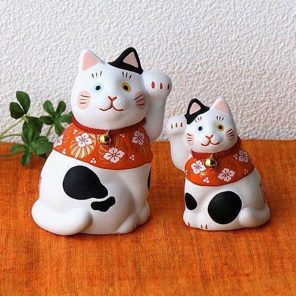 招き猫 置物 陶器製 ペアセット 招き猫 置物 かわいい オブジェ 右手 左手 親子 ペア 招福万来 開運