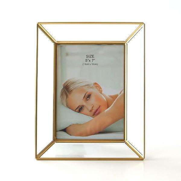 フォトフレーム 写真立て ガラス おしゃれ 透明 ゴールド 真鍮