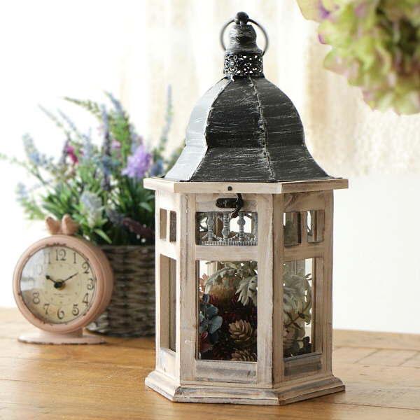 ホワイトランタン　雑貨　ぶら下げ雑貨　ランタン　ガーデニング　木製 ランタン ウッド 木製 オブジェ おしゃれ オーナメント LEDキャンドル