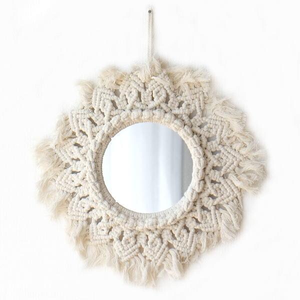 鏡 壁掛けミラー マクラメ おしゃれ 丸 サークル ウォールミラー