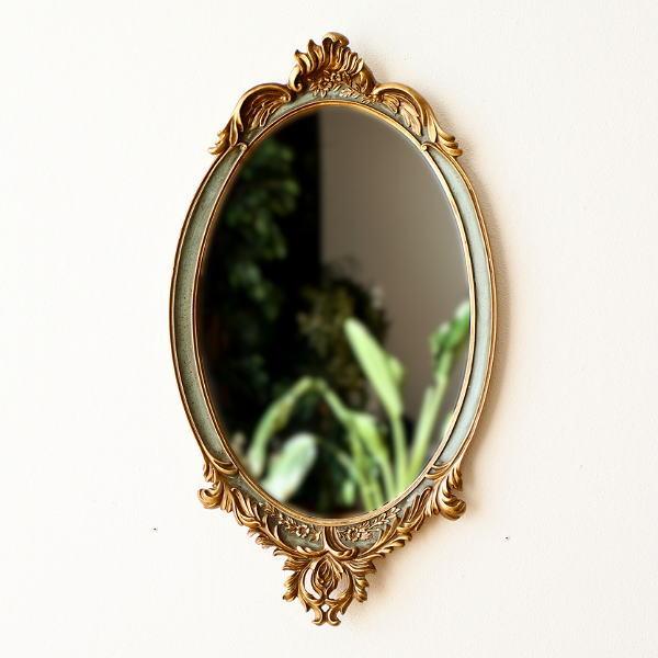 アンティーク 壁掛け鏡 ウォールミラー 楕円 オーバル ロココ調