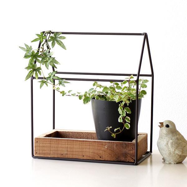 木製ハウス型小物入れ　置物 ウッドボックス アイアンハウス トレイ おしゃれ ハウス型 小物入れ