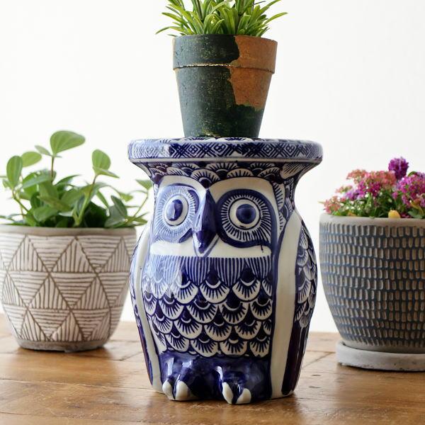 花台 陶器 室内 屋外 玄関 ふくろう 置物 インテリア オブジェ