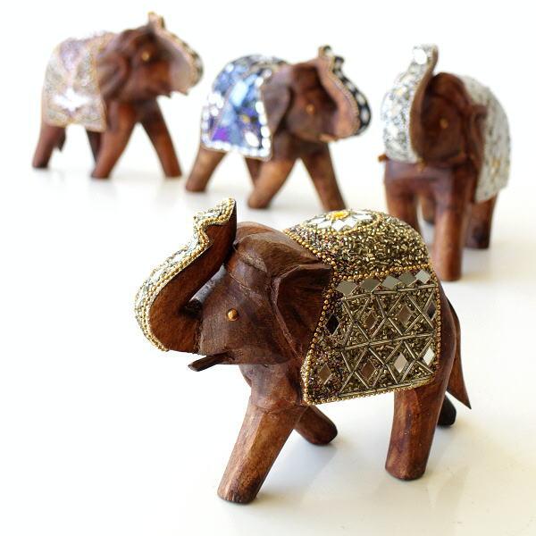 置物 オブジェ ぞう ゾウ 象 天然木 ビーズ おしゃれ かわいい 木製