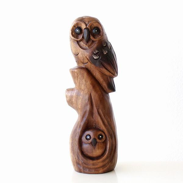 木製フクロウの彫刻 親子フクロウ 北の使者 親子フクロウ 高瀬秀雄 作 - 三宝堂オンラインショップ