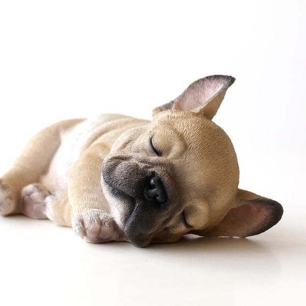 犬 置物 オブジェ アニマル 小さい 子犬 かわいい ドッグオーナメント 玄関 ガーデンオーナメント いねむりフレンチブルの小さな置物