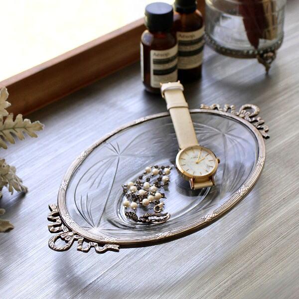 アクセサリートレイ ガラス 真鍮 アンティーク おしゃれ 脚付き ガラス