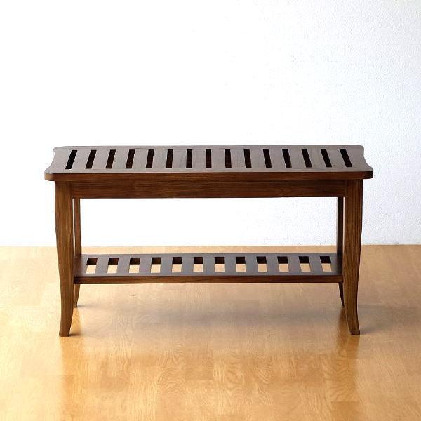 ベンチ おしゃれ 天然木 無垢材 下棚付き ウォルナット ウッド