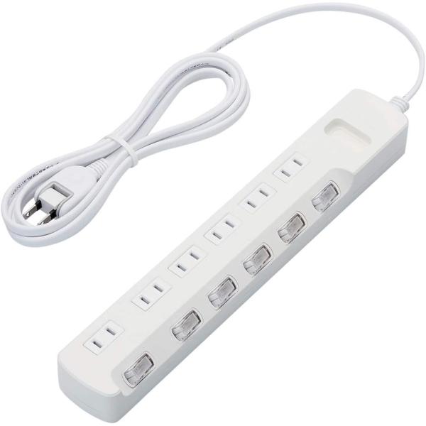 他サイト： エレコム 電源タップ タップ コンセント 雷ガード 個別スイッチ ほこり防止 ほこりシャッター付 6個口 2.5m ホワイト T-K6A-2625WHの商品画像