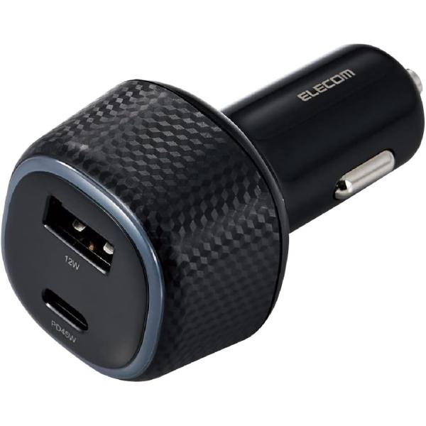 エレコム シガーソケット USB USB PD対応 45W 12W 2ポート USB-C USB-A 12V 24V対応 Macbook iPad iPhone Android 充電可能なノートPC ブラック MPA-CCPD10BK