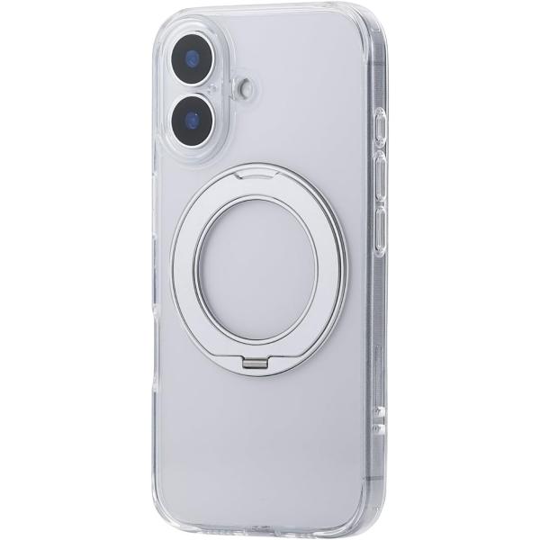 iPhone16 ケース カバー マット加工 耐衝撃 衝撃吸収 マグネット 回転式スタンド 縦・横置き カメラ保護 ワイヤレス充電 シルバー PM-A24AMGSTKSV