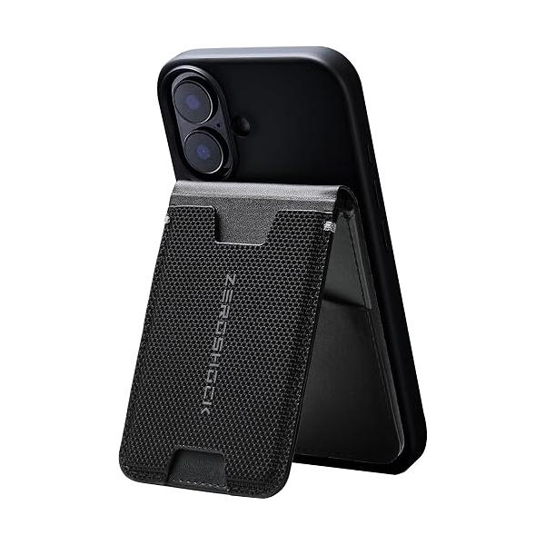 エレコム スマホスタンド iPhone対応 ZEROSHOCK カードケース MagSafe対応 マグネット カード収納 3枚 スタンド 角度調整 縦・横置き ブラック AMS-MAGCSZEROBK