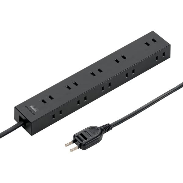 他サイト： タップ 電源タップ サンワサプライ  10個口 2P 1m たくさん挿せるレイアウト 強力ネオジムマグネット ほこりシャッター スイングプラグ ブラック TAP-2210-1BKの商品画像