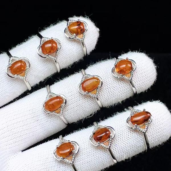 PROME 天然石 特別仕様品・限定品・再入荷不可・バルティックアンバー・白銅指輪・フリーサイズ・P10135