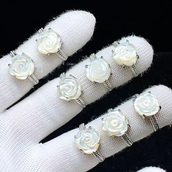 PROME 天然石 特別仕様品・限定品・再入荷不可・マザーオブパール・白銅指輪・フリーサイズ・P10488