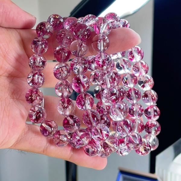 天然石　ピンクアイリスクォーツ　水晶　ブレスレット　ピンククォーツ 門出」～雪解けの春～ピンクアイリスクォーツブレスレット