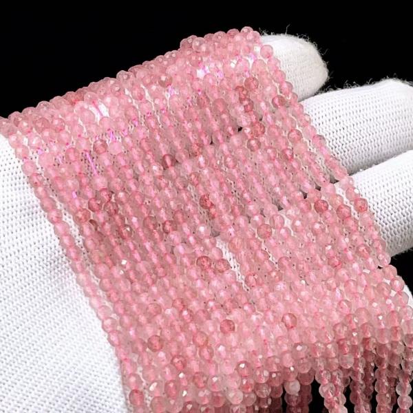 PROME 天然石・高品質 ・ピンクエピドート・ストロベリークォーツ・タンザニア産・ミラーボールカット・3mm ・40cm・連材・DIY・ハンドメイド用・ NO.P5191