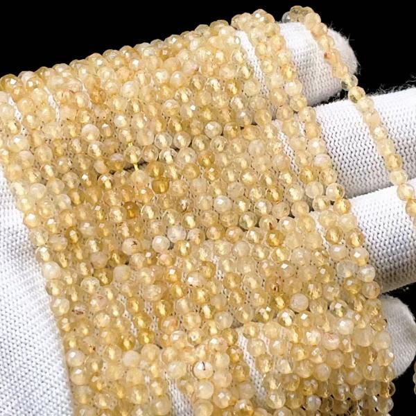 PROME 天然石・高品質 ・シトリン・ブラジル産・ミラーボールカット・3mm ・40cm・連材・DIY・ハンドメイド用・ NO.P5201