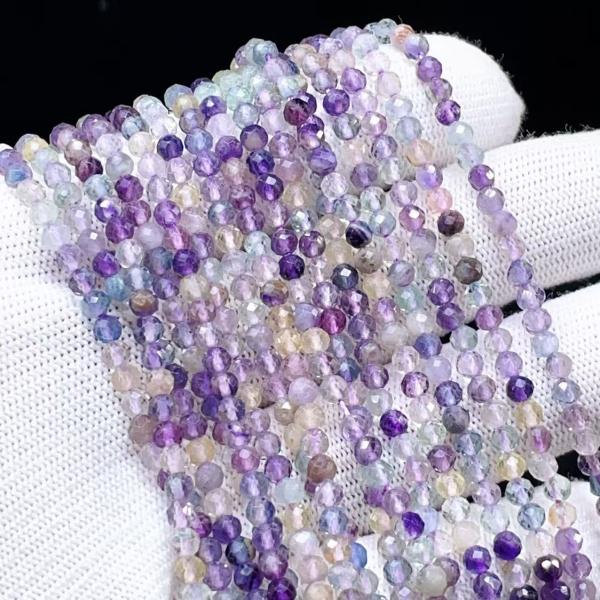 PROME 天然石・高品質 ・フローライト・中国産・ミラーボールカット・3mm ・40cm・連材・DIY・ハンドメイド用・ NO.P5228