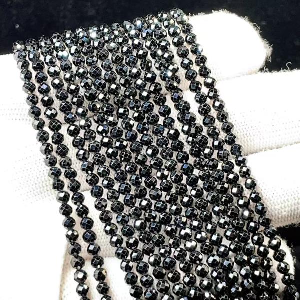 PROME 天然石・高品質 ・ブラックスピネル・スリランカ産・ミラーボールカット・3mm ・40cm・連材・DIY・ハンドメイド用・ NO.P5229