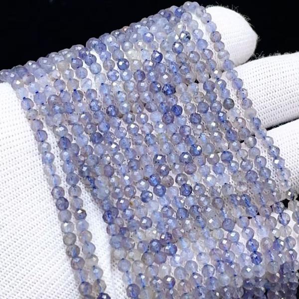 PROME 天然石・高品質 ・ブラッドショットアイオライト・インド産・ミラーボールカット・3mm ・40cm・連材・DIY・ハンドメイド用・ NO.P5239