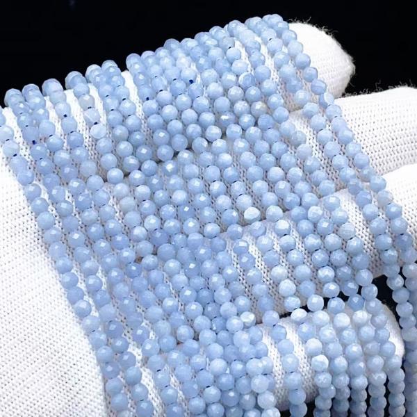 PROME 天然石・高品質 ・エンジェライト・ペルー産・ミラーボールカット・3mm ・40cm・連材・DIY・ハンドメイド用・ NO.P5245