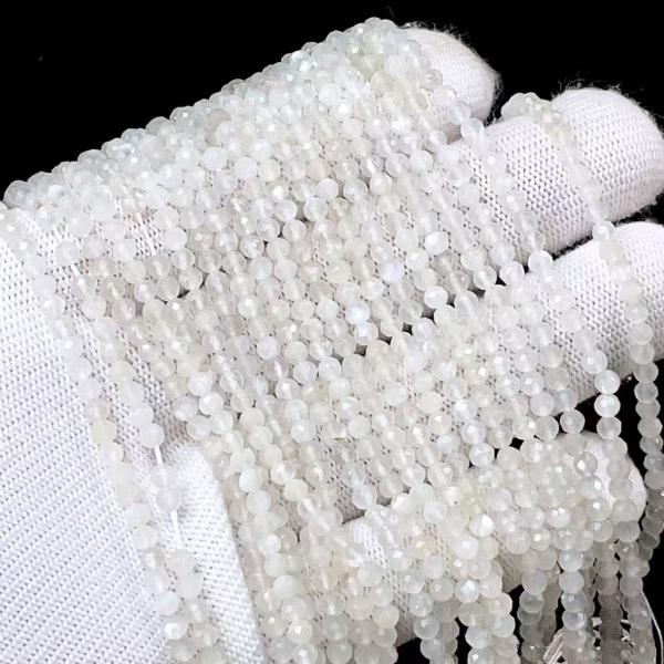 PROME 天然石・高品質 ・ホワイトムーンストーン・マダガスカ産・ミラーボールカット・3mm ・40cm・連材・DIY・ハンドメイド用・ NO.P5250