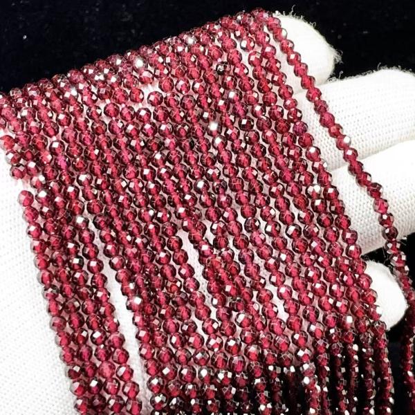 PROME 天然石・高品質 ・ガーネット・モザンビーク産・ミラーボールカット・3mm ・40cm・連材・DIY・ハンドメイド用・ NO.P5253