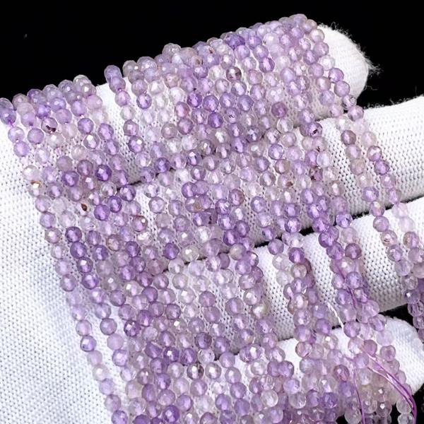 PROME 天然石・高品質 ・アメジストファントム・ブラジル産・ミラーボールカット・3mm ・40cm・連材・DIY・ハンドメイド用・ NO.P5267