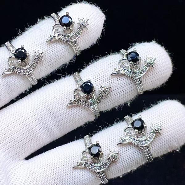 PROME 天然石 特別仕様品・限定品・再入荷不可・ブラックスピネル・白銅指輪・フリーサイズ・p8958