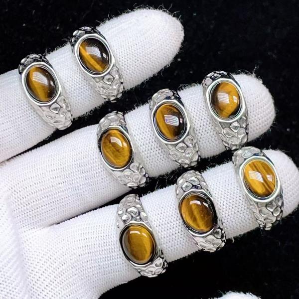 PROME 天然石 特別仕様品・限定品・再入荷不可・タイガーアイ・白銅指輪・フリーサイズ・P9569
